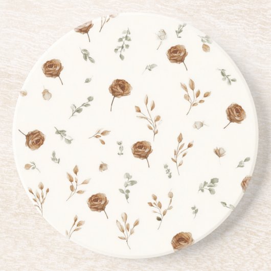 Dessous De Verre En Grès Fleurs Marron Crème (Devant)