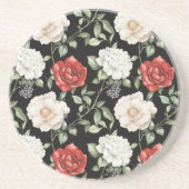 Dessous De Verre En Grès Fleurs Noires Rouges Blanches Chic (Devant)