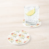 Dessous De Verre En Grès Fleurs Orange Jaune Rouge (Côté)
