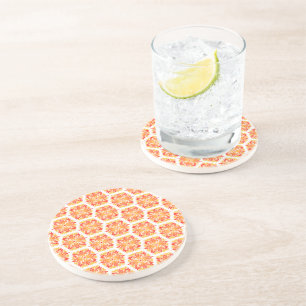 Dessous De Verre En Grès Fleurs Oranges, Motif De Fleurs, Motif Floral