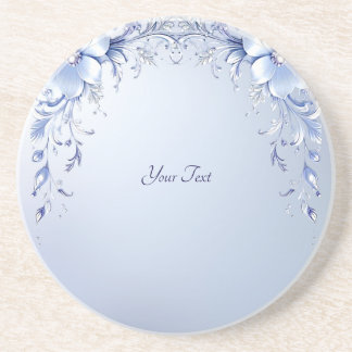 Dessous De Verre En Grès Fleurs Ornées Bleues avec Coaster en Grès Perlé