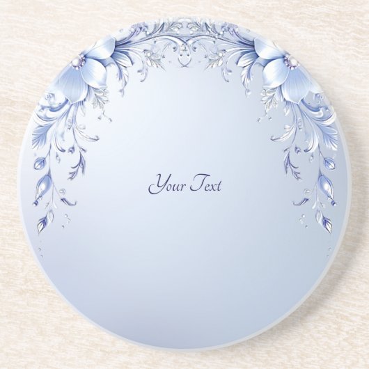 Dessous De Verre En Grès Fleurs Ornées Bleues avec Coaster en Grès Perlé (Devant)