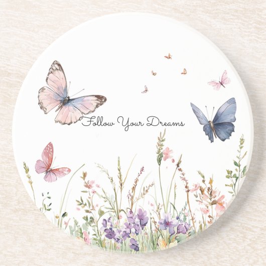 Dessous De Verre En Grès Fleurs Papillons Rouge Rose Violet   (Devant)
