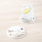Dessous De Verre En Grès Fleurs Papillons Rouge Rose Violet   (Côté)