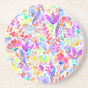 Dessous De Verre En Grès Fleurs pastel abstraites