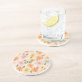 Dessous De Verre En Grès Fleurs Rose Jaune Bleu Pêche (Côté)