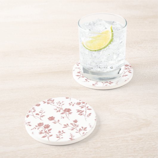 Dessous De Verre En Grès Fleurs Rose Pâle (Côté)