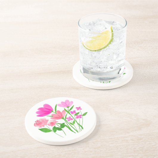 Dessous De Verre En Grès Fleurs roses (Côté)