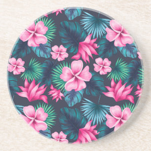 Dessous De Verre En Grès Fleurs roses avec Feuilles verts Partern-79066