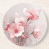 Dessous De Verre En Grès Fleurs roses, blanches et grises (Devant)