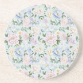 Dessous De Verre En Grès Fleurs roses bleues jaunes (Devant)