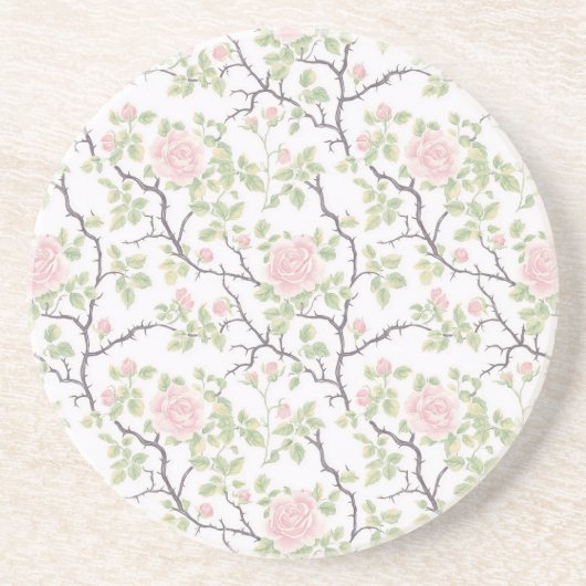 Dessous De Verre En Grès Fleurs roses blush chic romantique (Devant)