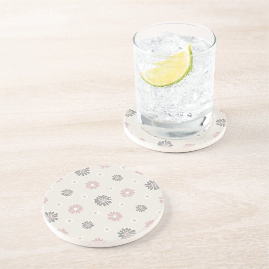 Dessous De Verre En Grès Fleurs roses et gris (Côté)