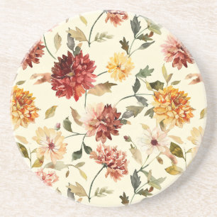 Dessous De Verre En Grès Fleurs roses jaunes rouges d'automne