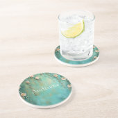 Dessous De Verre En Grès Fleurs roses romantiques sarcelle blush (Côté)
