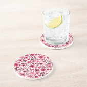 Dessous De Verre En Grès Fleurs Roses Rouges Fillettes Crème Cœurs   (Côté)