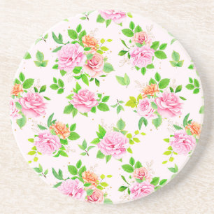 Dessous De Verre En Grès Fleurs roses Vert Feuille Motif-23656