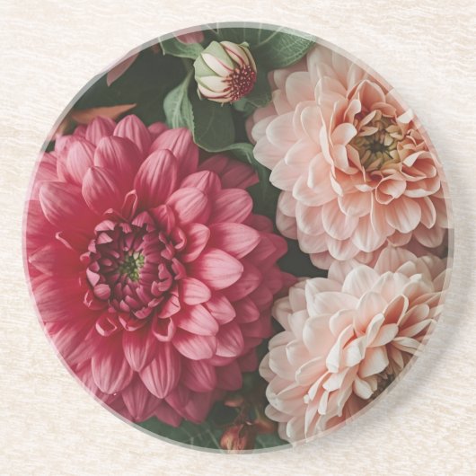 Dessous De Verre En Grès Fleurs Roses Vintage (Devant)