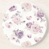 Dessous De Verre En Grès Fleurs roses violettes et cœurs (Devant)