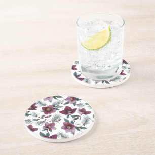 Dessous De Verre En Grès Fleurs Rouge Bourgogne