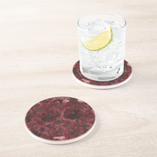 Dessous De Verre En Grès Fleurs rouges bordeaux