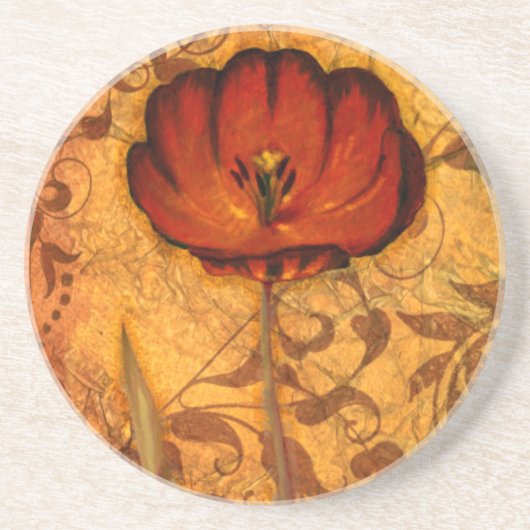 Dessous De Verre En Grès Fleurs rouges I (Devant)