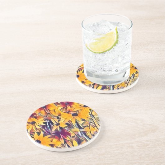 DESSOUS DE VERRE EN GRÈS FLEURS RUDBECKIA (Côté)