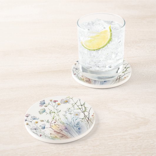 Dessous De Verre En Grès Fleurs sauvages aquarelle (Côté)