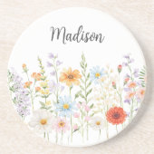 Dessous De Verre En Grès Fleurs sauvages botaniques à l'aquarelle Monogramm (Devant)