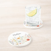 Dessous De Verre En Grès Fleurs sauvages botaniques à l'aquarelle Monogramm (Côté)