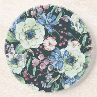 Dessous De Verre En Grès Fleurs sauvages d'anémone : motif vintage à l'aqua