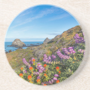 Dessous De Verre En Grès Fleurs sauvages De Lupine Et De Peinture