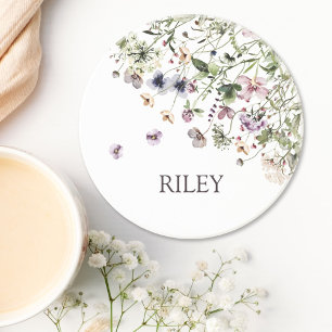 Dessous De Verre En Grès Fleurs sauvages violettes aquarelles monogrammées