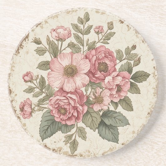 Dessous De Verre En Grès Fleurs Shabby Chic (Devant)