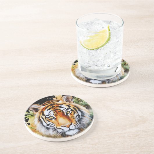 Dessous De Verre En Grès Fleurs Tiger Pastel Safari Aquarelle Savannah (Côté)