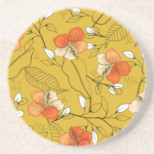 Dessous De Verre En Grès Fleurs tropicales Feuilles : Papier peint exotique