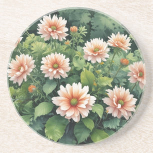 Dessous De Verre En Grès Fleurs Verdure Élégant Aquarelle