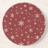 Dessous De Verre En Grès Flocons de neige rouge or (Devant)