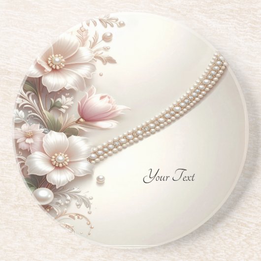 Dessous De Verre En Grès Floral and Pearl Embellishments Sandstone Coaster (Devant)