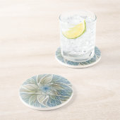 Dessous De Verre En Grès Floral Dream Pattern Abstract Blue Khaki Fractal (Côté)