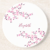 Floral Fleurs de cerisiers rose blanc Monogramme