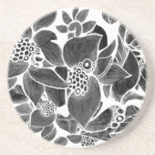 Dessous De Verre En Grès Floral noir blanc (Devant)