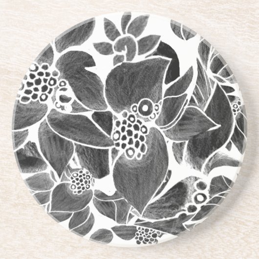 Dessous De Verre En Grès Floral noir blanc (Devant)