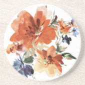 Dessous De Verre En Grès Floral orange et bleu (Devant)