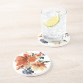 Dessous De Verre En Grès Floral orange et bleu (Côté)