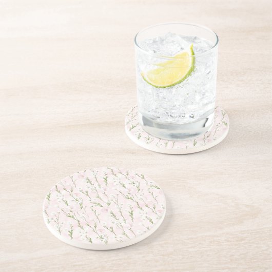 Dessous De Verre En Grès Floral rose pâle (Côté)