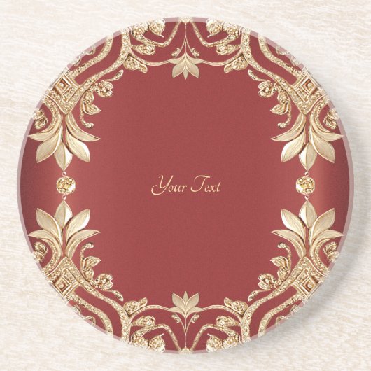 Dessous de verre en grès floral rouge or moderne (Devant)