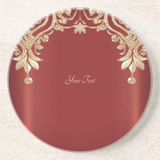 Dessous de verre en grès floral rouge or moderne (Devant)