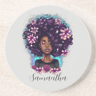 Dessous De Verre En Grès Floral Sparkling Afro Woman