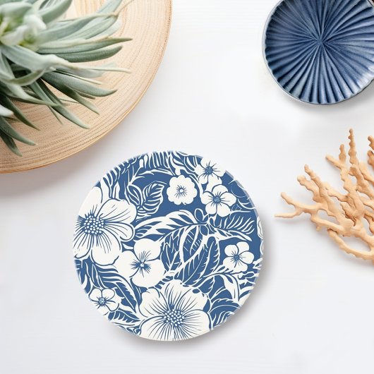Dessous De Verre En Grès Flore tropicale en bleu et blanc